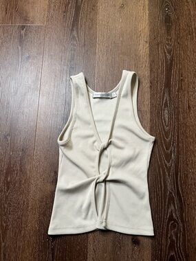Christopher Esber Cream Twist-Front Rib Tank